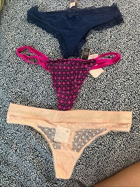 Victoria's Secret Navy, Hot Pink & Blush Thong Trio